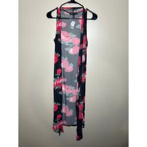 NWT women’s size small Derek heart black mesh rose print floral duster vest